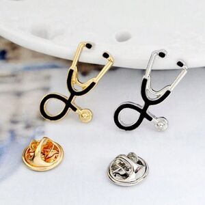 3For$20- 2pc Stethoscope Pin Black/Silver  NEW
